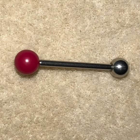 14 Gauge Red and Silver Tongue Ring - Picture 4 of 4